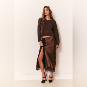 LoveShackFancy Bellman Brushed Cashmere Pullover - Chocolate Brown - XL